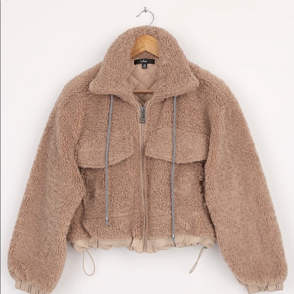 Taupe Faux Fur Drawstring Jacket - Picture 4 of 7